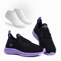 Combo Tênis Feminino Esportivo Com Meia Perfeito para Caminhar, Treinar e Dia a Dia