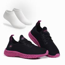 Combo Tênis Feminino Esportivo Com Meia Perfeito para Caminhar, Treinar e Dia a Dia