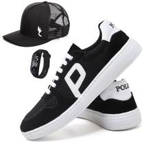 Combo Tênis Masculino Casual Juvenil Adulto Sintético com Relógio Digital e Boné Combo Tênis Masculino Casual Juvenil Adulto Sintético com Relógio Digital e Boné