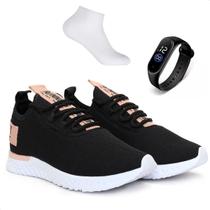 Combo Tênis para Academia Feminino Esportivo BF Shoes + Relógio e Meia