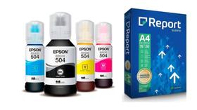 Combo tinta 504 com 4 cores + papel a4 com 500 folhas para l6161 l4150 l4160 l6171