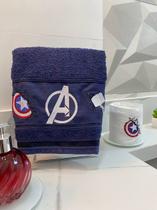 Combo Toalha de Rosto Bordada e Porta Papel Higiênico Linha Super Hero Capitão América & Thor Marinho