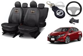 Combo Toque Premium Capas Couro Nissan Versa 2021-2024 + Volante + Chaveiro - Iron Tech