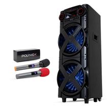 Combo Torre Som Amplificada Polyvox Xt-2000t + 2 Mic sem Fio