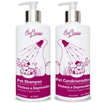 Combo tratamento floral para cachorro: Kit banho Shampoo e Condicionador tratamento Tristeza e Depressão Bioflorais Pet