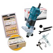 Combo Tupia Manual Laminadora Makita, 530W, 6mm e ¼ com Acessórios e Jogo 12 Fresas Vonder Profissional 3709