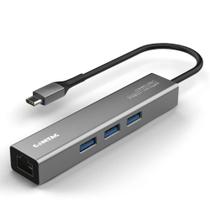 Combo USB-C - Comtac Aluminium - 3 Portas USB 3.2 Gen1 + LAN GIGAbit - 5Gbps - Cinza - 20139454-R.1