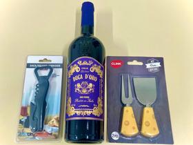 Combo Vinho Tinto Italiano Duca D'Oro + Kit p/ Queijos + Saca-Rolhas