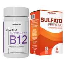 Combo Vitamina B12 Sulfato Ferroso Puro Natural 60 Cápsulas Ferro Cianocobalamina Caps Absorção