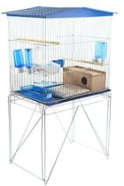 Combo Viveiro Para Pássaros Médio Azul Completo Teto Slim