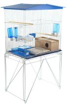 Combo Viveiro Para Pássaros Médio Azul Completo Teto Slim