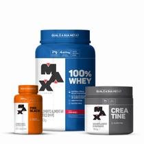 Combo Whey 100% 900g, Fire Black 60 Cápsulas e Creatina Monohidratada 150g - Max Titanium