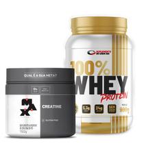 Combo Whey 100% + Creatina Max 150g Força, Energia e Recuperação Muscular Sabor Morango