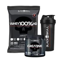 Combo: Whey 100%HD Refil 900g - Creatina 150g - Coqueteleira - BlackSkull