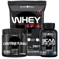 Combo Whey 907g + Bcaa 100 Caps + Creatina 150g Black Skull