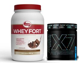 Combo Whey Fort 900g Chocolate + X7 Pré-Workout 300g Blue Ice - Vitafor / Atlhetica 