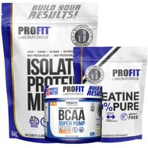 Combo Whey Isolate Protein Mix 900g + Creatina Pura 250g + Bcaa 300g - Profit