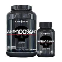 Combo Whey Protein 100%HD 900g 3w, Thermo Flame 60 Tabletes - Black Skull - Definição Muscular
