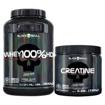 Combo Whey Protein 100%HD 900g e Creatina Monohidratada 150g - Black Skull - Massa Muscular