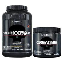 Combo Whey Protein 100%HD 900g e Creatina Monohidratada 150g - Black Skull - Massa Muscular