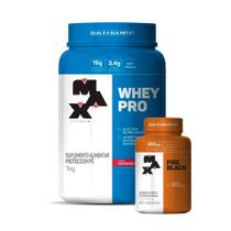 Combo Whey Protein 1kg e Cafeína Fire Black 60 Caps - Max Titanium - Definição Muscular