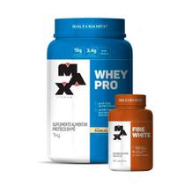 Combo Whey Protein 1kg e Cafeína Fire White 60 Caps - Max Titanium - Definição Muscular