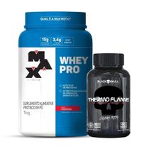 Combo Whey Protein 1kg e Cafeína Themo Flame 60 tabs - Black Skull - Definição e Massa Muscular