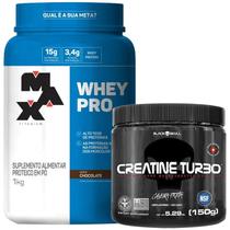 Combo Whey Protein 1kg Max Titanium e Creatina Turbo 150g Black Skull - Massa Muscular