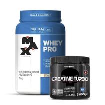 Combo Whey Protein 1kg - Max Titanium e Creatina Turbo 150g - Black Skull - Massa Muscular