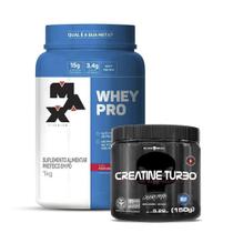 Combo Whey Protein 1kg - Max Titanium e Creatina Turbo 150g - Black Skull - Massa Muscular