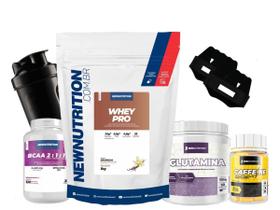 Combo Whey Protein BCAA Glutamina Cafeína Shaker e luva New - New Nutrition