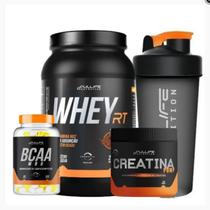 Combo Whey Protein Concentrado DOCE LEITE - Creatina - BCAA - Coqueteleira - Fullife Nutrition - Aumento de Massa muscular