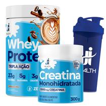 COMBO Whey Protein + Creatina Pura J I Health - Ganhe 1 Coqueteleira -Melhor Custo-benefício