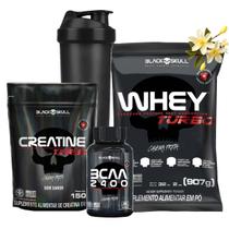 Combo Whey Protein Turbo + Creatina + Bcaa Kit Black Skull