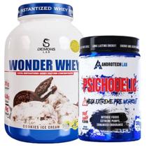 Combo Wonder Whey Concentrado 900g (Biscoito) + Pré Treino Psichodelic 300g (Fruit Punch) - Demons Lab / Androtech Lab