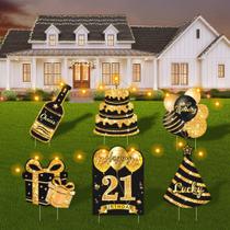 ComboJoy Placas de Aniversário para Jardim com 6 Luzes LED Douradas para Exterior