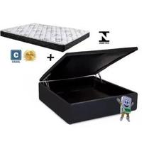 Comboo Casal Premium D45 com Pillow Top Ecotec bau Alto Nivel Casal material sintético Preto