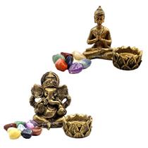 Combos Estátua de Buda + Ganesha + 2 Castiçais + 2 kit 7 Pedras dos Chakras - Mandala de Luz