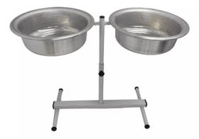 Comedor Bebedor Regulável Duplo Alumínio Cães Grande 2,5L