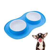 Comedor Pote Para Ração Agua Tigela Duplo Cachorro Gato Silicone Cor:Azul