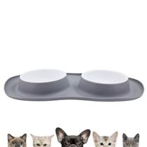 Comedor Pote Para Ração Agua Tigela Duplo Cachorro Gato Silicone Cor:Cinza