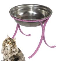 Comedouro Alto Pet Ferro e Inox para Gatos Ração Agua Rosa - Gastrobel
