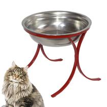 Comedouro Alto Pet Ferro Inox para Gatos Ração Agua Vermelho - Gastrobel