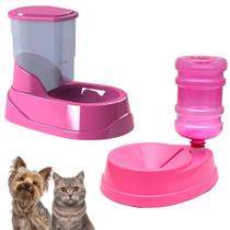 Comedouro Bebedouro Automático 500g E 500ml Rosa Para Cães e Gatos Dosador Vermelho Four Plastic
