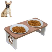 Comedouro Bebedouro Cachorro Duplo Elevado Pet MDF - Porcelana