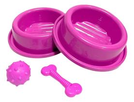 Comedouro Bebedouro Cães Anti Formigas + Bolinha + Ossinho