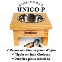 Comedouro Bebedouro de Madeira Dipinus com Tigela Inox Para Cães e Gatos Tamanho Pequeno - D'Pinus