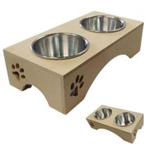 Comedouro Bebedouro Duplo Gato Cachorro Pet Mdf C/ Pote