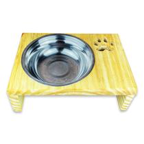 Comedouro Bebedouro Gato Cachorro Pet Elevado 1 Pote Madeira