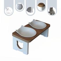 Comedouro Bebedouro Gato Duplo Elevado Pet MDF - Porcelana Felino